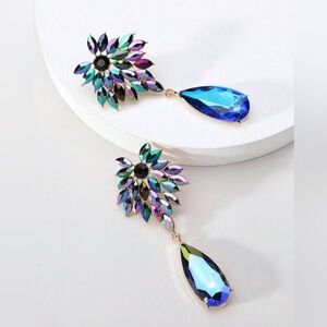 Elegant Glass Natural Earrings Green Blue